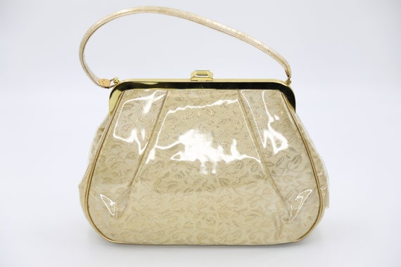 JR Florida Purse Gold Vinyl Handbag - image 4