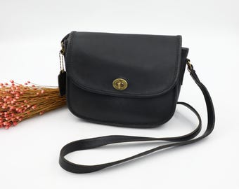 Torba Coach NYC Collegiate Bag 9815 - mała czarna skórzana torebka z lat 80.