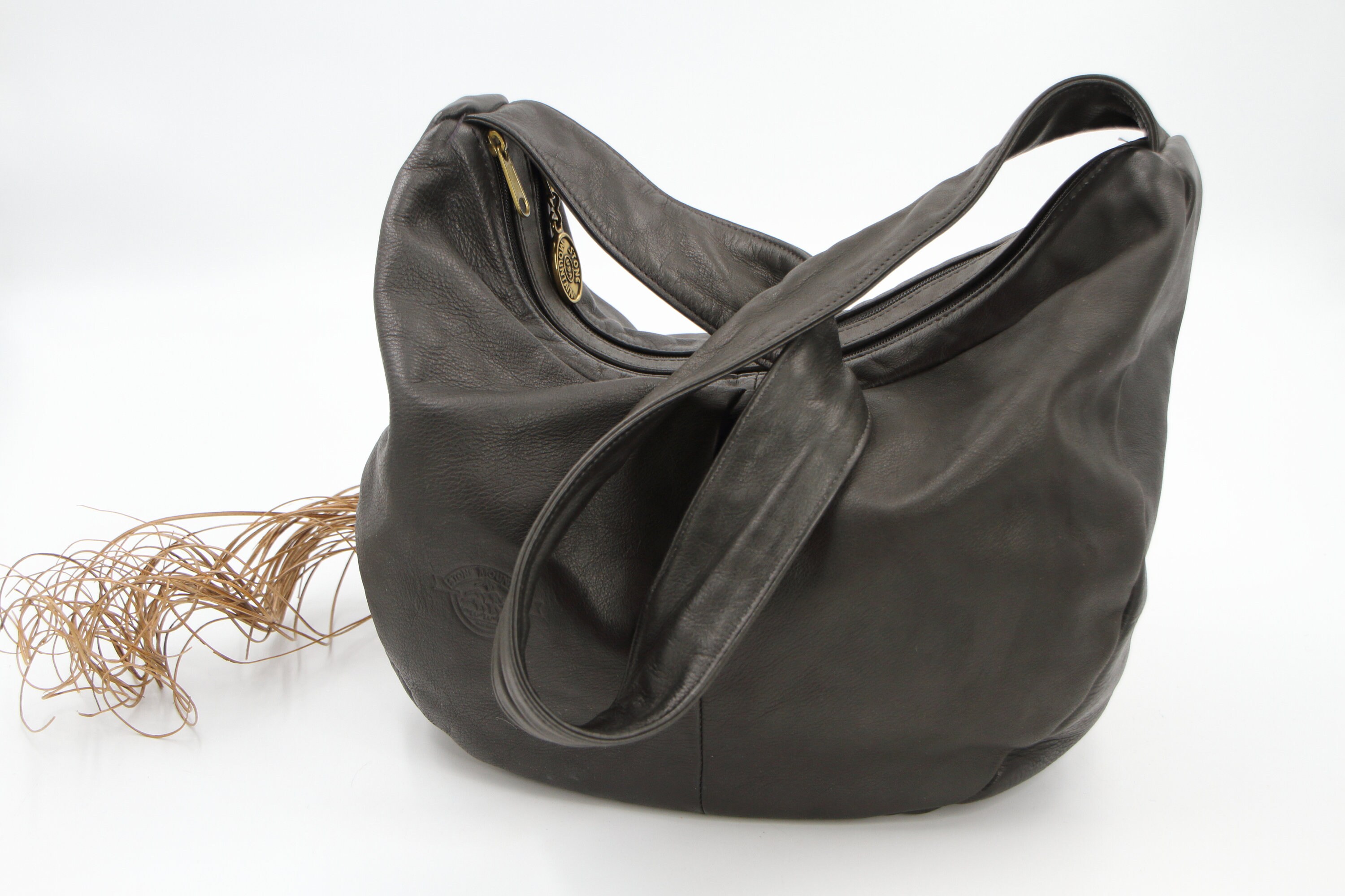 Women's Stone Mountain Black Faux Leather Shoulder Bag Purses Medium