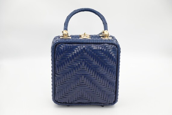 Vintage Blue Wicker Basket Handbag - image 5