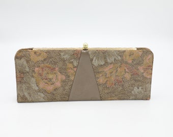 Vintage Taupe Brocade Slim Clutch