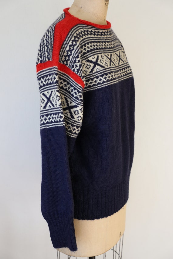 70s Blue Wool Ski Sweater - image 6