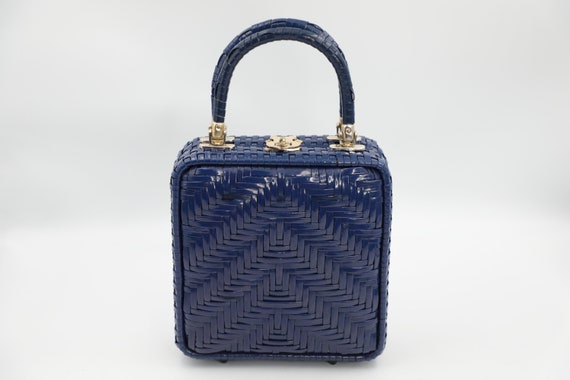 Vintage Blue Wicker Basket Handbag - image 2