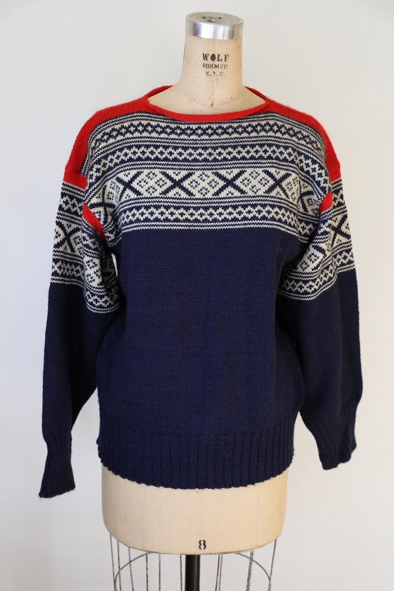 70s Blue Wool Ski Sweater - image 5