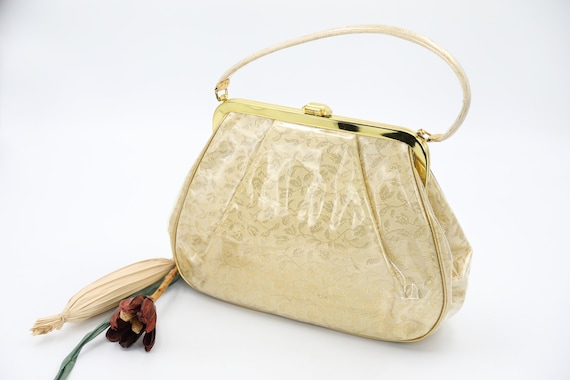 JR Florida Purse Gold Vinyl Handbag - image 1