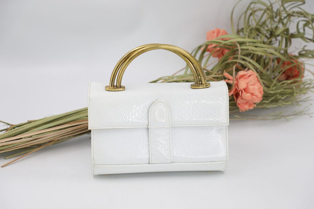 White Python Handbag White Patent Snake Handbag - Vintage White Vinyl Purse - 1950s ...