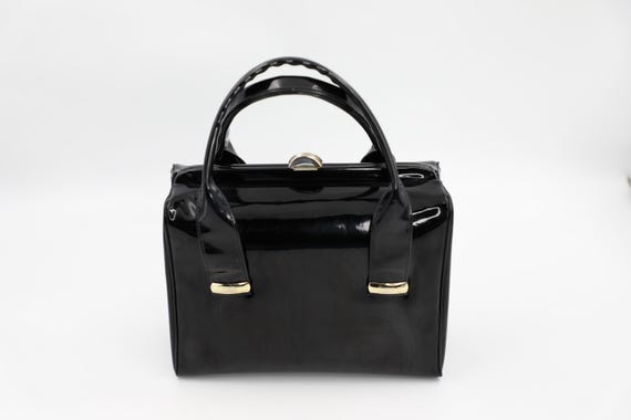 Vintage Black Leather Top Handle Satchel Bag Classic Structured Purse Vintage Black Faux Leather Top Handle Structured Handbag  main image 3