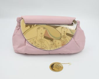Patricia Smith Moon Bag Różowa skórzana kopertówka - ręcznie malowana torebka wieczorowa z lat 80.