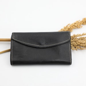 Cartera de cuero negra hecha a mano - Cartera vintage - Cartera de los años 70 y 80