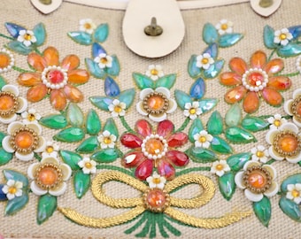 Enid Collins Jewel Bokay Handbag - Flower Embellished Bucket Bag