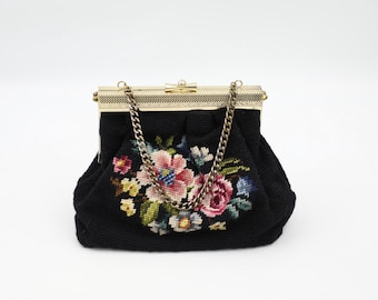 1940s/50s Black Needlepoint Handbag