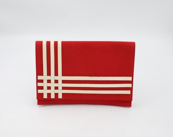 Barbara Bolan Red White Envelope Clutch - Vintage 1980s Canvas Leather Handbag