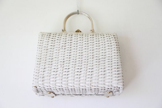White Woven Rattan Basket Purse - image 9