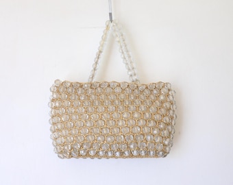 Vintage Gold Clear Beaded Handbag - 1930s 1940s Bead Evening Bag