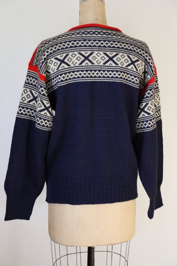 70s Blue Wool Ski Sweater - image 7