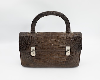 1980s Alfred Roth Croco Handbag - Vintage Exotic Leather Top Handle Bag - West Germany
