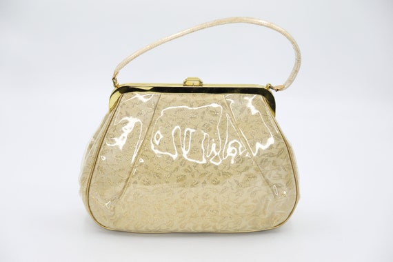 JR Florida Purse Gold Vinyl Handbag - image 2