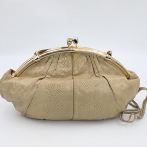Judith Lieber Large Taupe Snakeskin Clutch