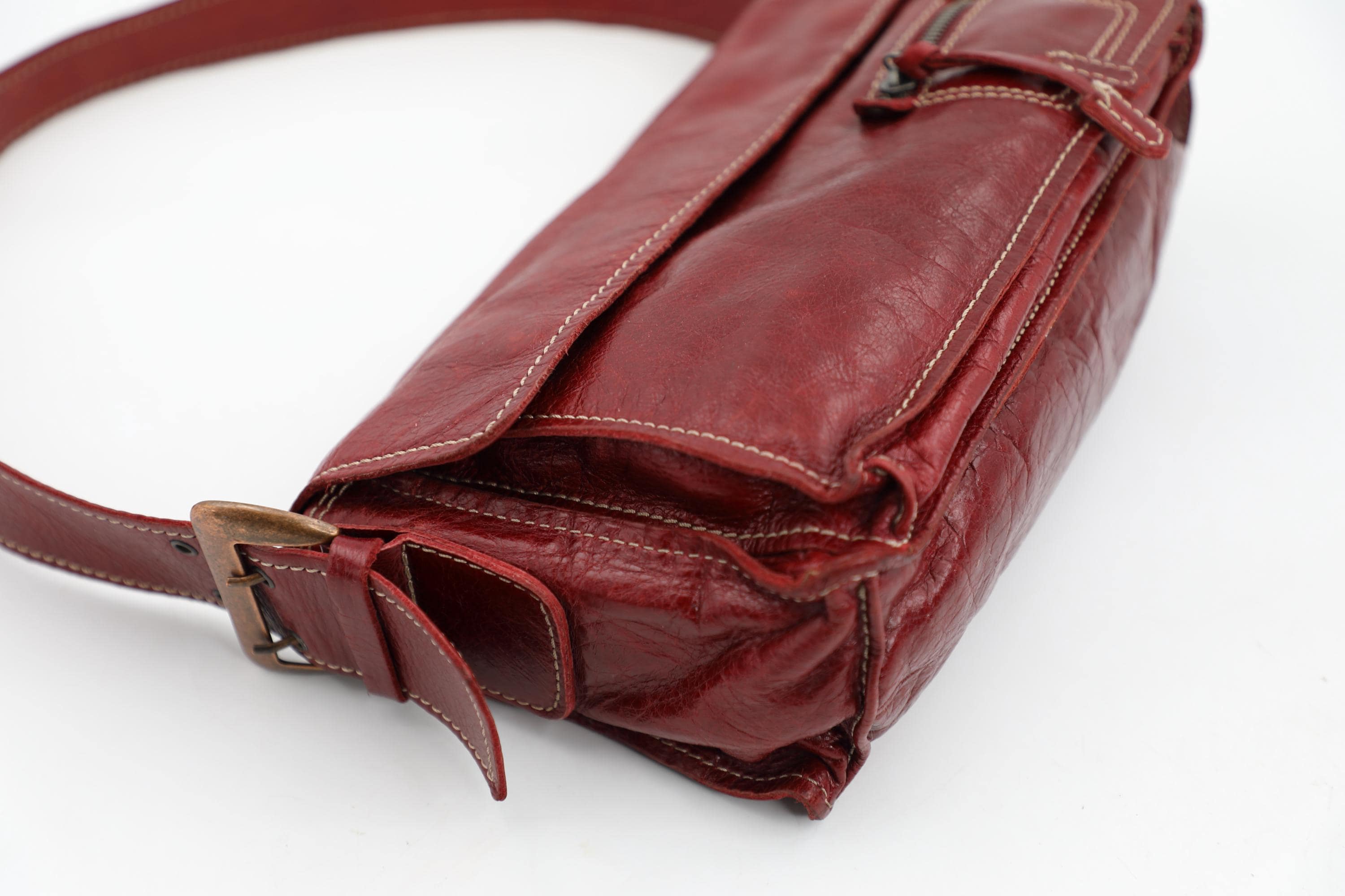 Francesco Biasia Red Leather Baguette Bag: Y2K Vintage Shoulder