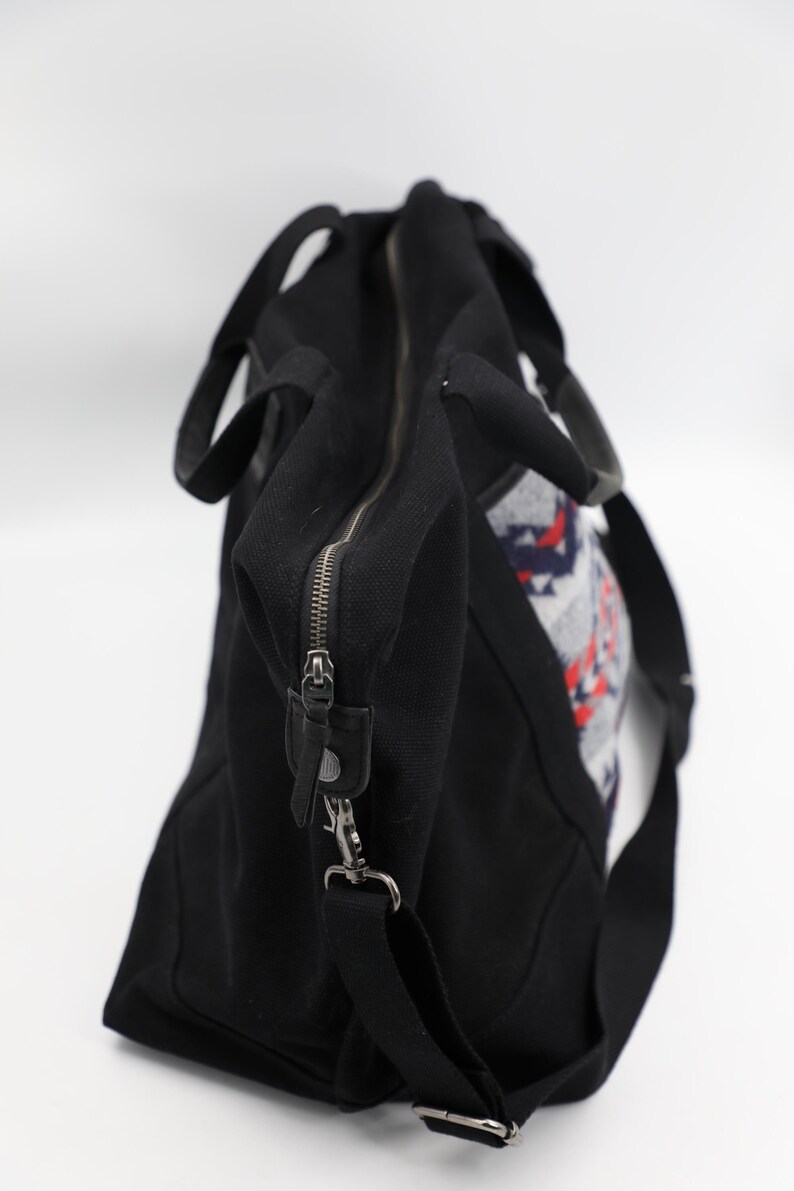 Pendleton Black Gray Duffel Bag- Large Canvas Wool Tote Bag for Travel, Work, School image 5