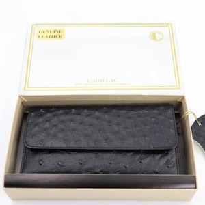 Pochette portefeuille pour femme en cuir d&#39;autruche NOS - Portefeuille chéquier NIB - Cadeau pour femme