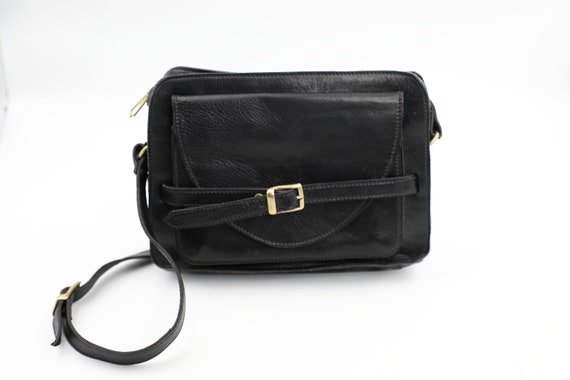 1960s Black Leather Shoulder Bag - image 1