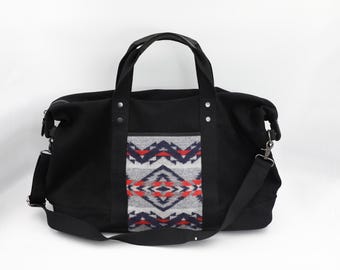 Sac de voyage Pendleton gris noir - Grand sac fourre-tout en toile et laine pour les voyages, le travail et l'école
