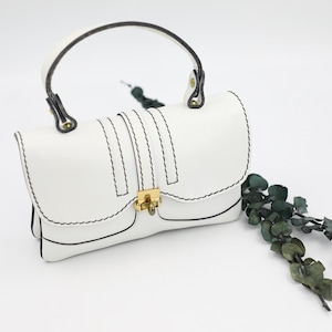 1960er Jahre Weiße Leder Umhängetasche - Vintage Henkeltasche - Midcentury Geldbörse