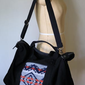 Pendleton Black Gray Duffel Bag- Large Canvas Wool Tote Bag for Travel, Work, School image 2