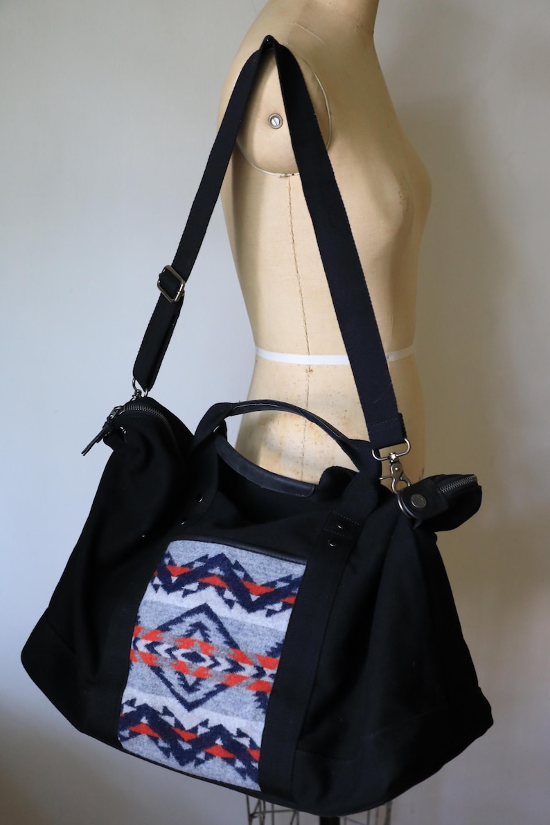 Pendleton Black Gray Duffel Bag- Large Canvas Wool Tote Bag for Travel, Work, School image 2