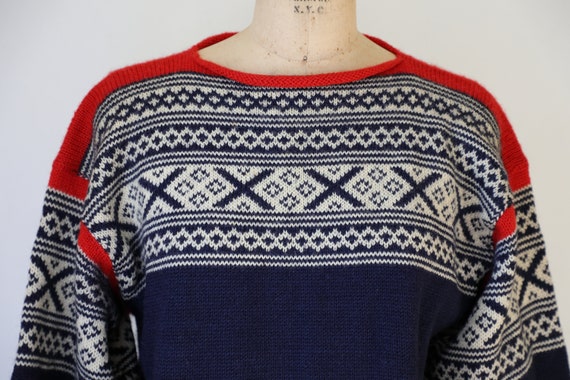 70s Blue Wool Ski Sweater - image 4