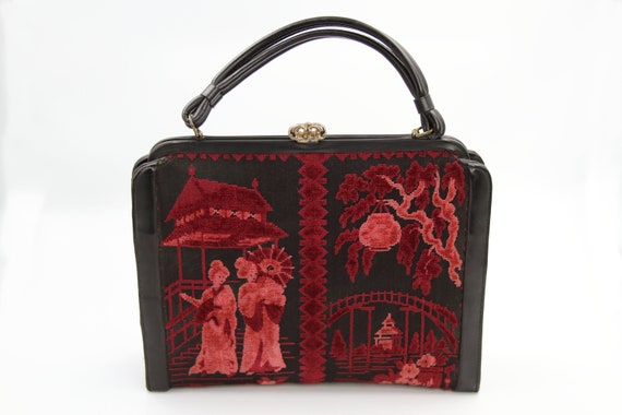 1950s 60s Asian Tapestry Handbag / Japanese Carpet