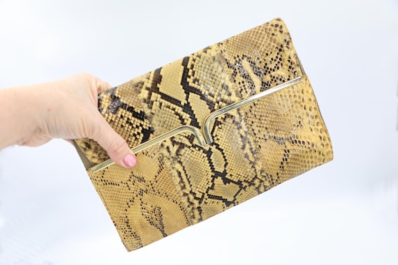 Margolin Snakeskin Clutch - 1960s Python Leather … - image 11