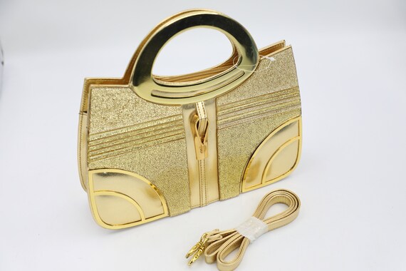 Vintage Gold Satchel With Shoulder Strap Etsy Canada