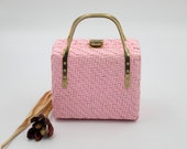 Pink Woven Rattan Basket Box Purse