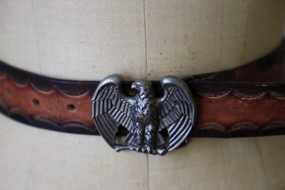 Vintage Western Belt W/ Eagle Buckle Sz 35 - Wide Tooled  display picture 3