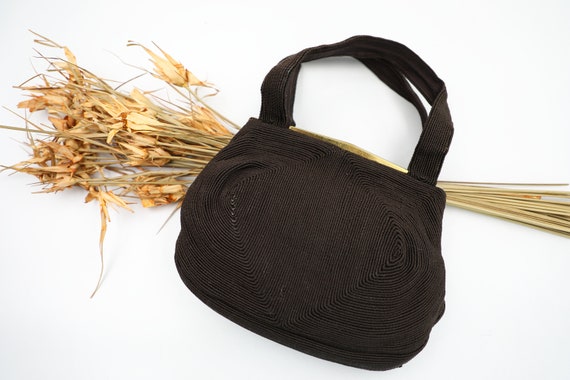 1930s Brown Cordé Handbag / Jemco Frame - image 1