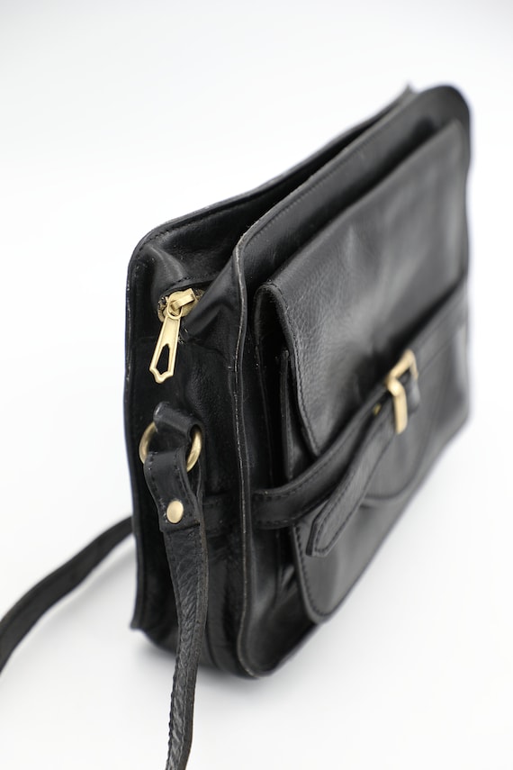 1960s Black Leather Shoulder Bag - image 4