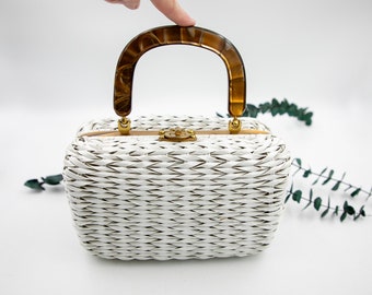 Sac à main panier blanc avec cadre et poignée en lucite