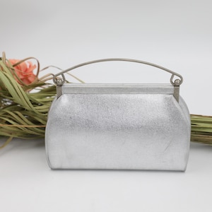 1940s Silver Leather Handbag - Vintage Art Deco Evening Bag w/ Metal Handle