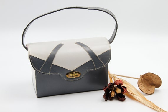 White Blue-Gray Box Purse / Tailored Boxy Handbag