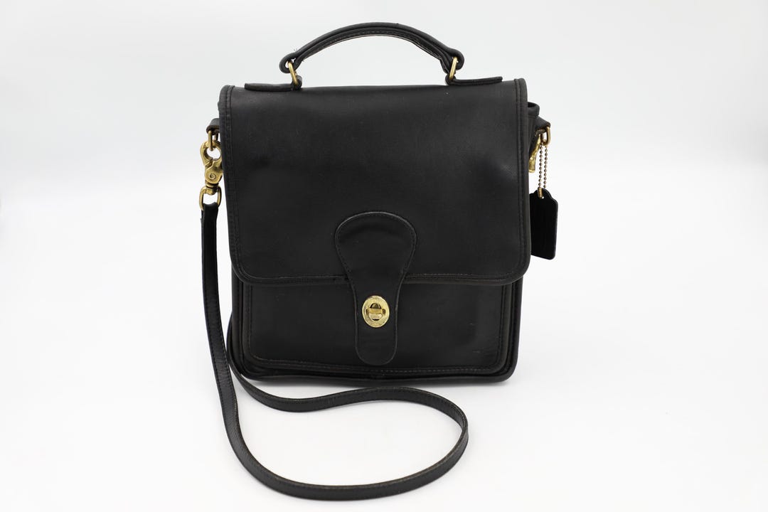 Vintage Coach Black Leather Crossbody Bag - 1980s Station