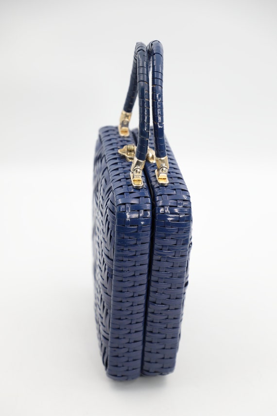 Vintage Blue Wicker Basket Handbag - image 6