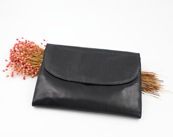 Vintage Italian Black Leather Clutch - 1960s Jacobson's Evening Bag
