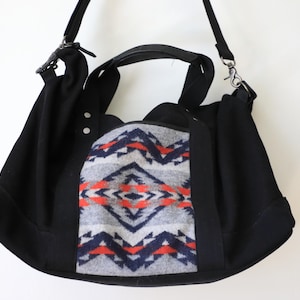 Pendleton Black Gray Duffel Bag- Large Canvas Wool Tote Bag for Travel, Work, School image 11