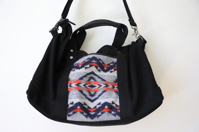 Pendleton Black Gray Duffel Bag- Large Canvas Wool Tote Bag for Travel, Work, School image 11