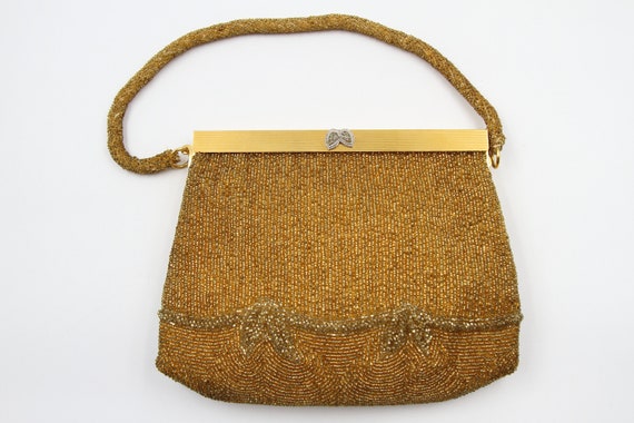 Rosenfeld Gold Glass Beaded Handbag / Micro Beaded