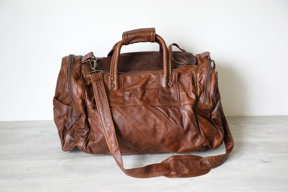 Vintage Leather Duffel Bag w/ Shoulder Strap - image 5