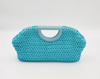 Turquoise Raffia Woven Handbag