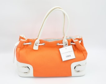 Bolso de lona naranja y blanca: bolso de playa vintage de verano, nuevo sin usar.